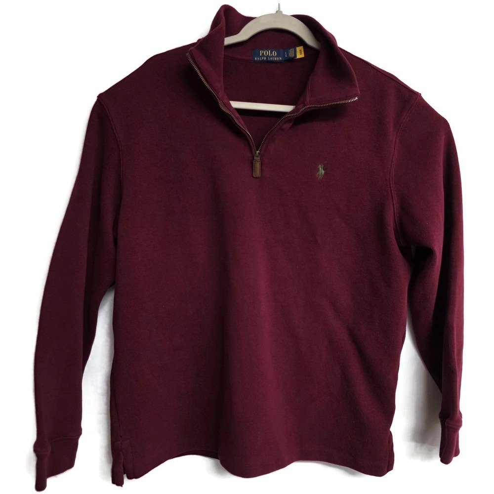 Polo Ralph Lauren Sweater Mens Large Quarter Zip Cotton Burgundy Pullover Pony
